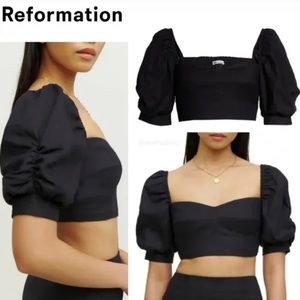 REFORMATION Puff Sleeve Crop Top
